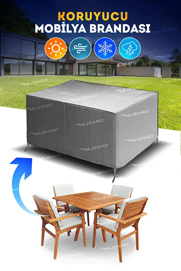 Bahçe Mobilya Koruma Örtüsü 320x200x80 Cm Gri Su Geçirmez